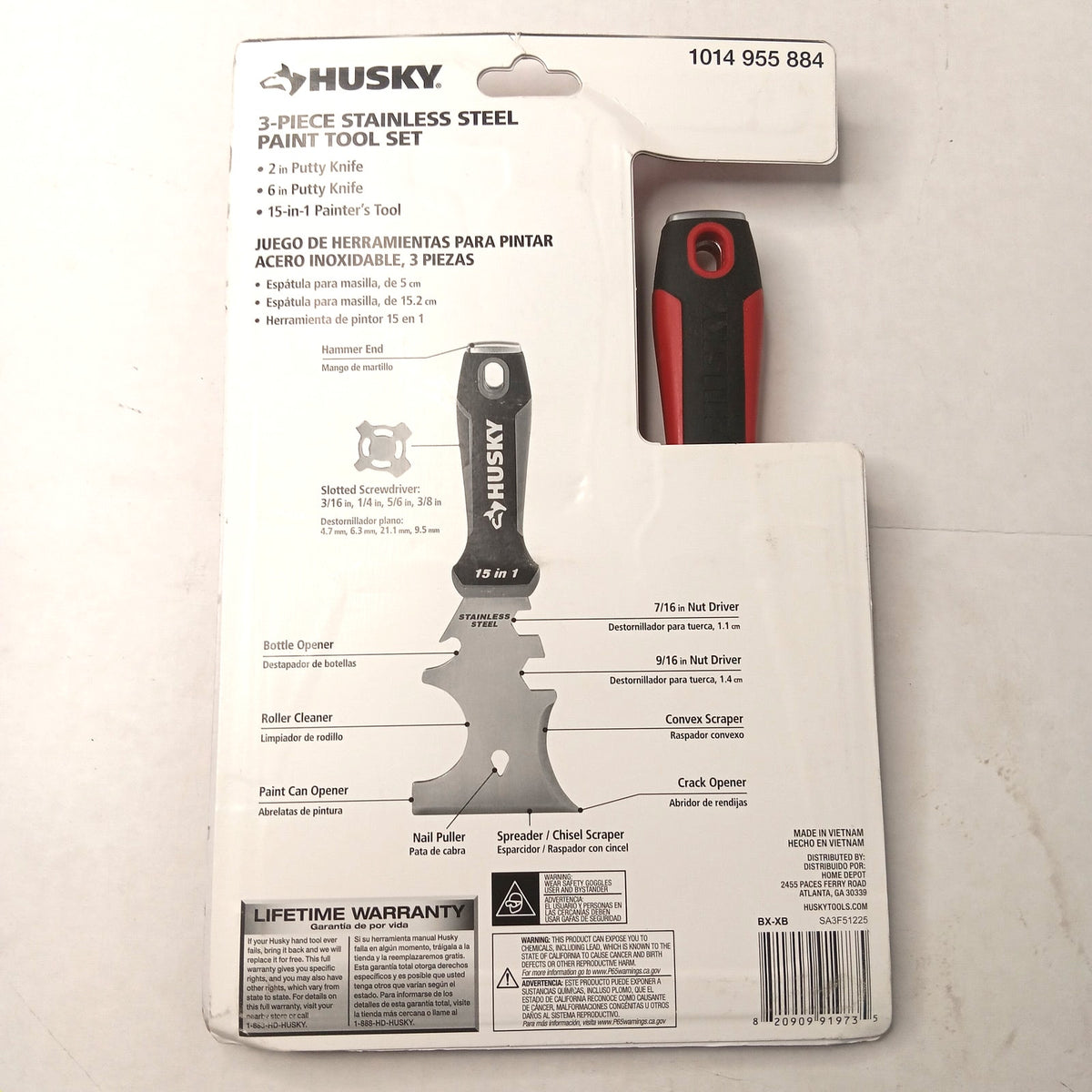 Husky 3-Piece Stainless Steel Paint Tool Set - 15-in-1, 6-in-1, 2-in Putty
