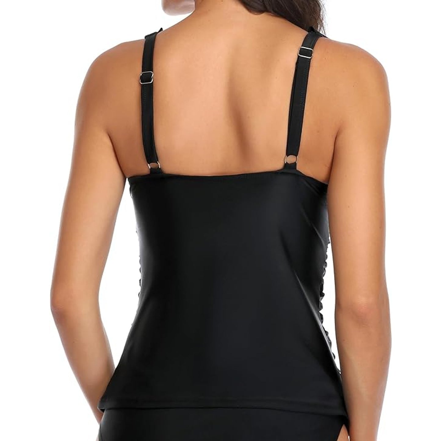 Yonique Tankini Top Only Tummy Control Top Ruffle Swimsuit Top V-Neck, M (8-10)