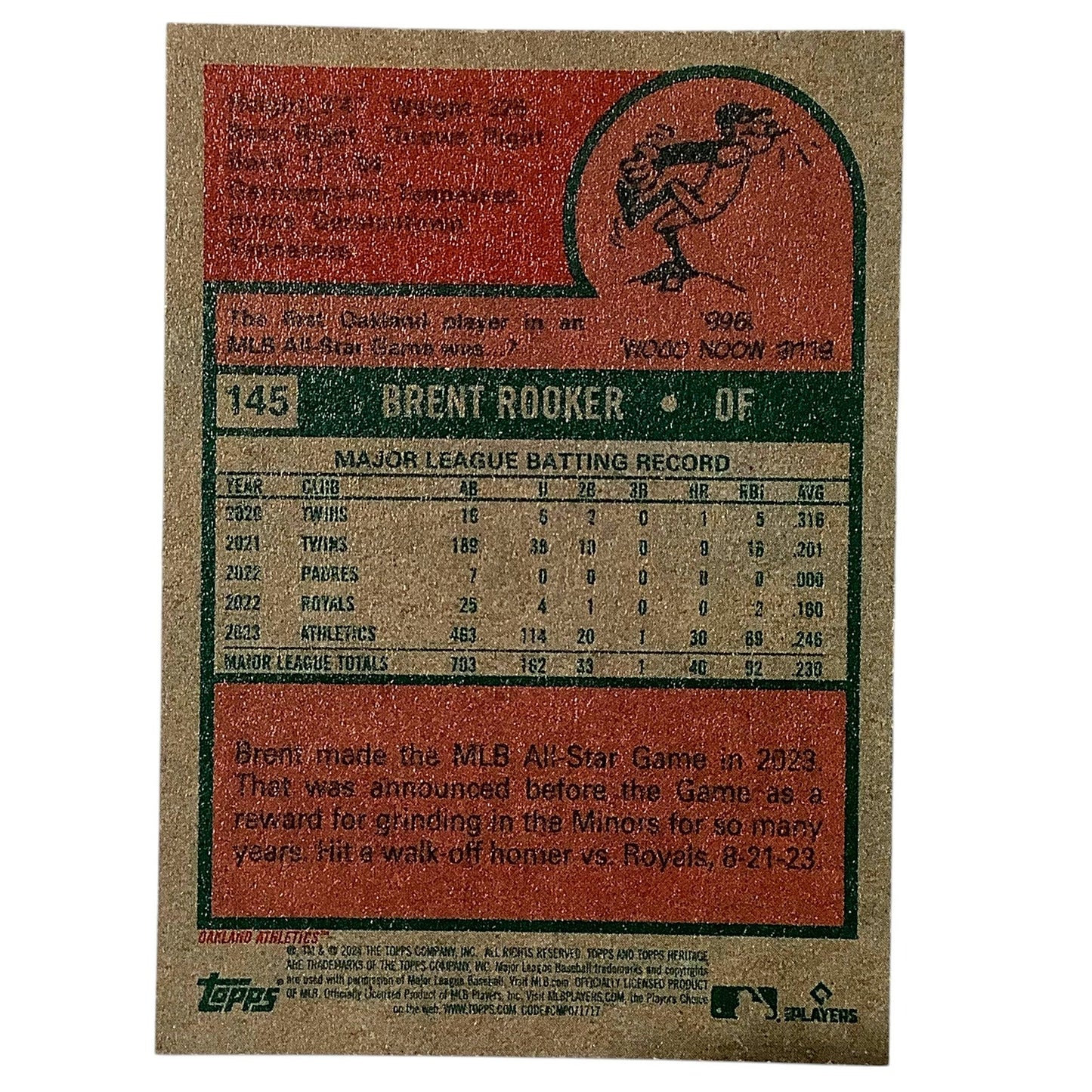 2024 Topps Heritage - Brent Rooker, Oakland Athletics OF, Card #145, NM+