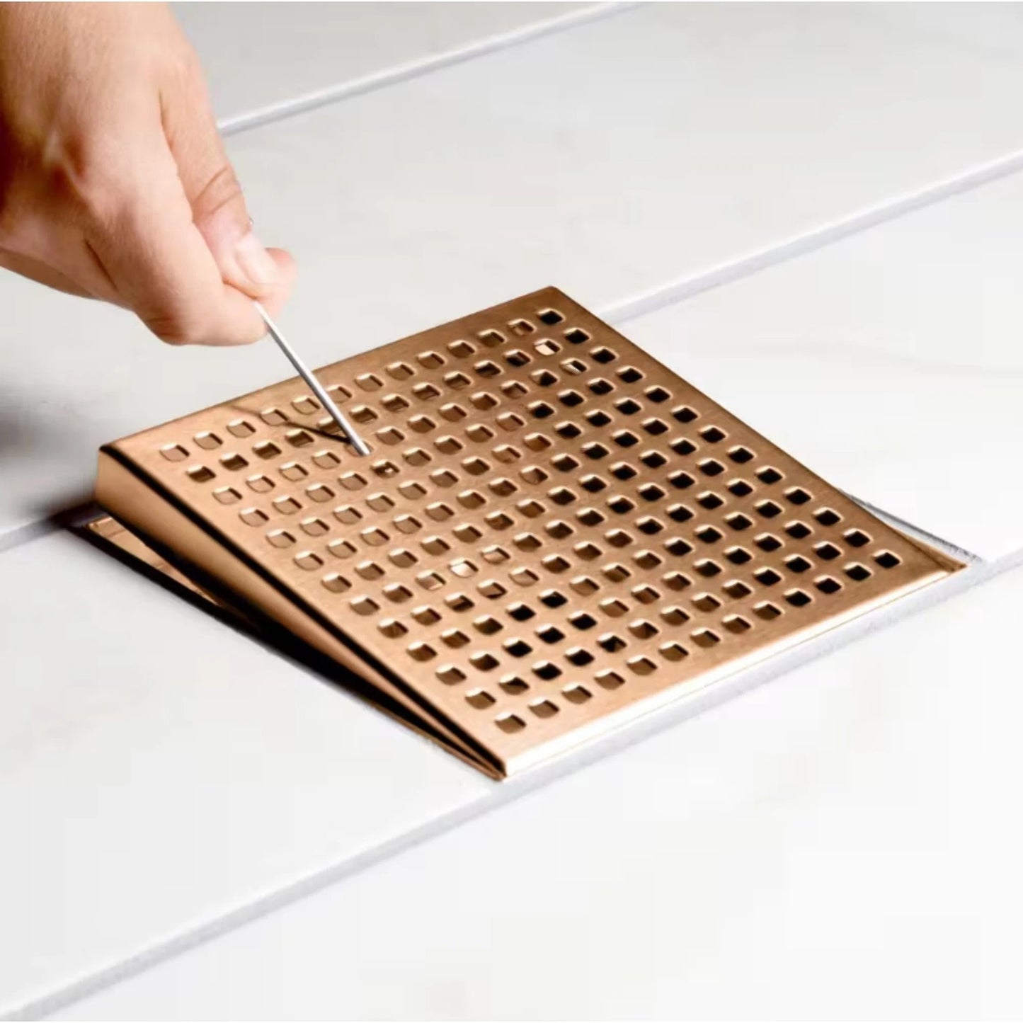 Oatey Designline 4" × 4" Stainless Steel Square Shower Drain, Champagne Bronze