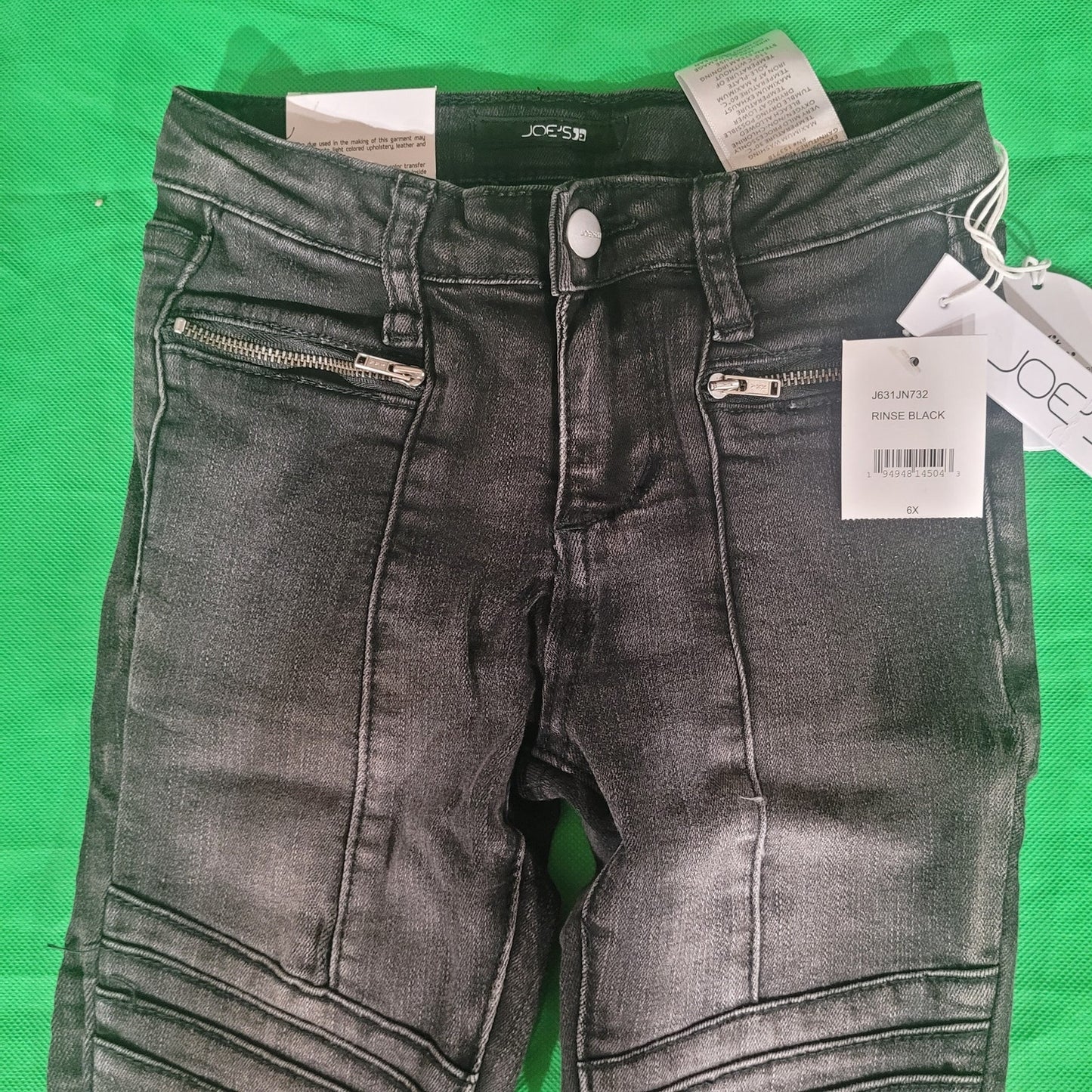 Joe’s Kids Moto Jeans, Girls 6X, Mid Rise Skinny Distressed Stretch Black Denim