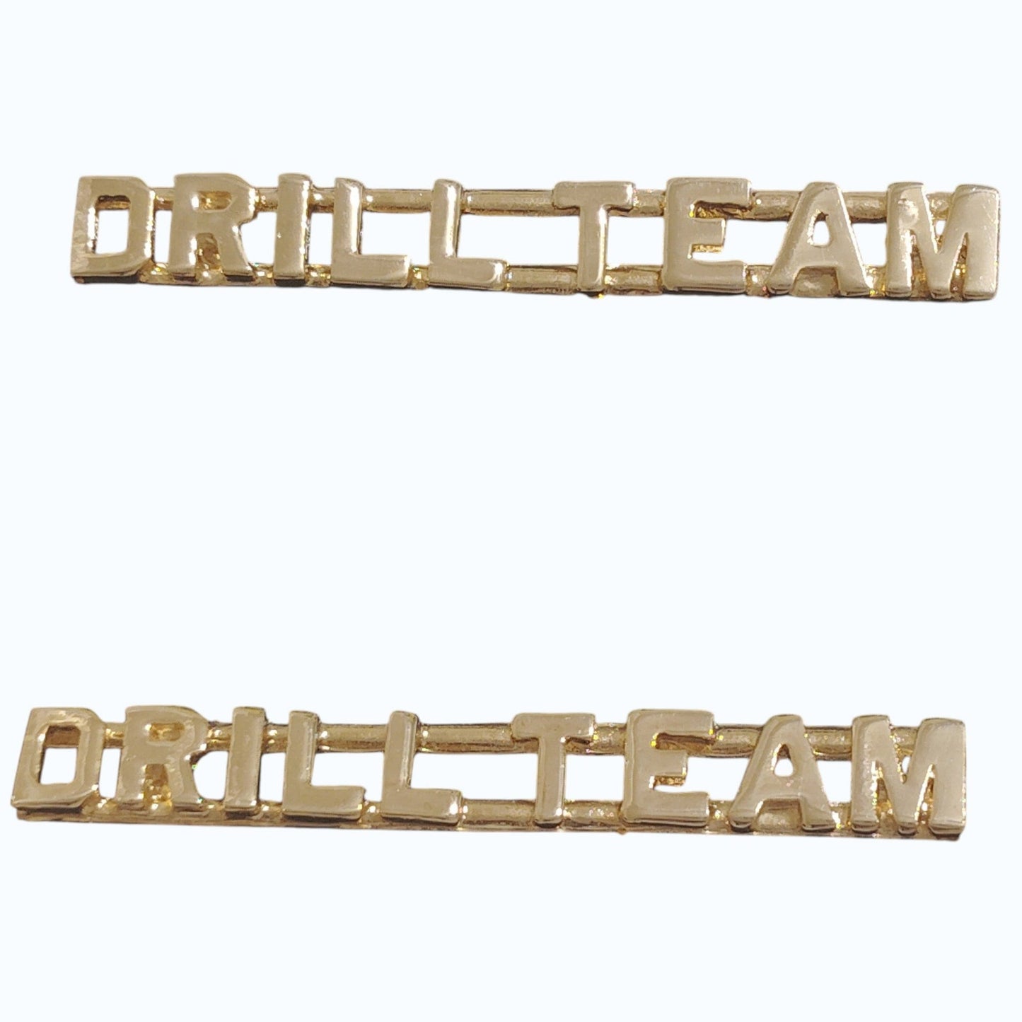 Drill Team Collar Insignia Letters Set (1 Pair), Gold, Dbl Clutch, 2.13" × .25"
