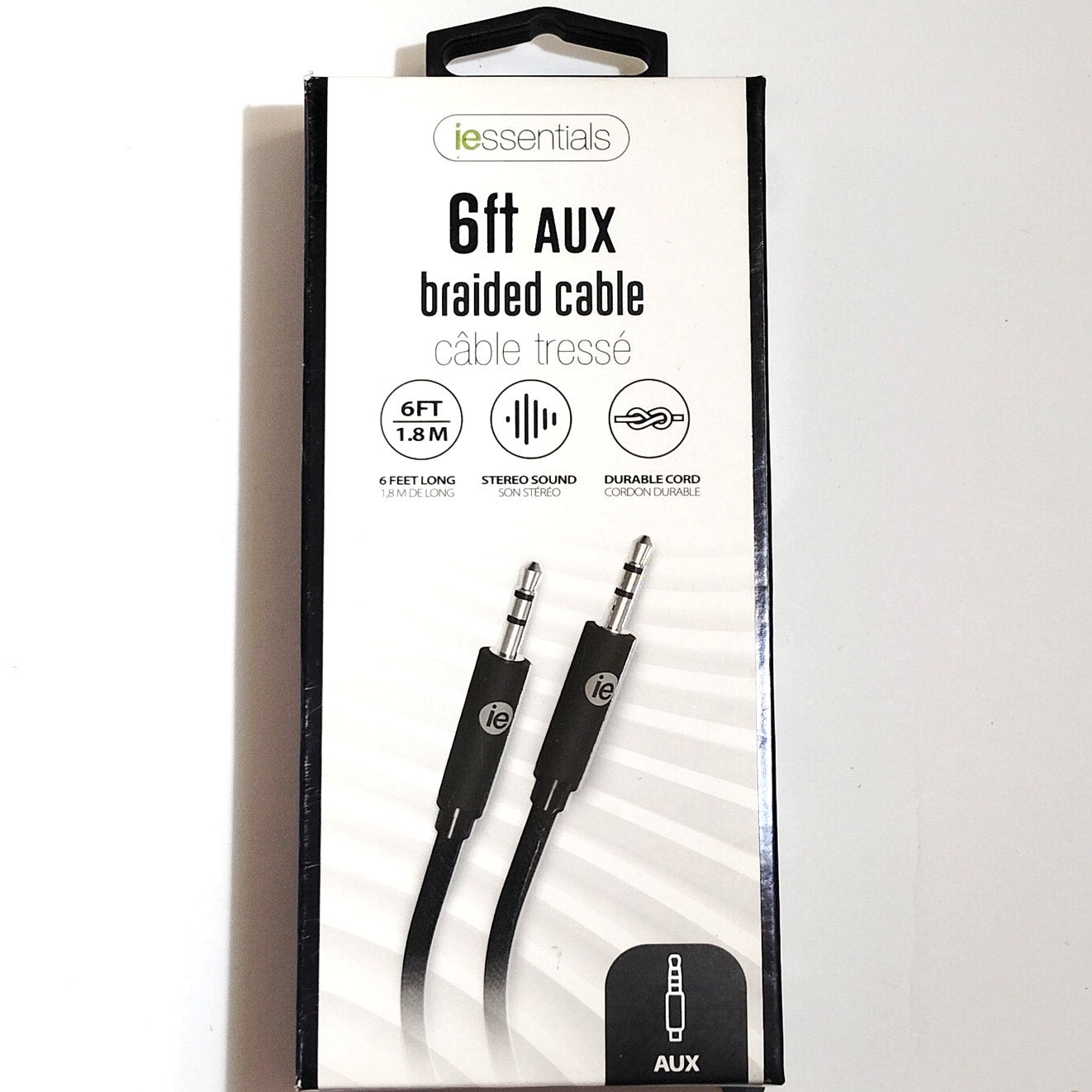 I Essential 6‑Foot Black Braided AUX Audio Cable For 3.5mm Audio Devices