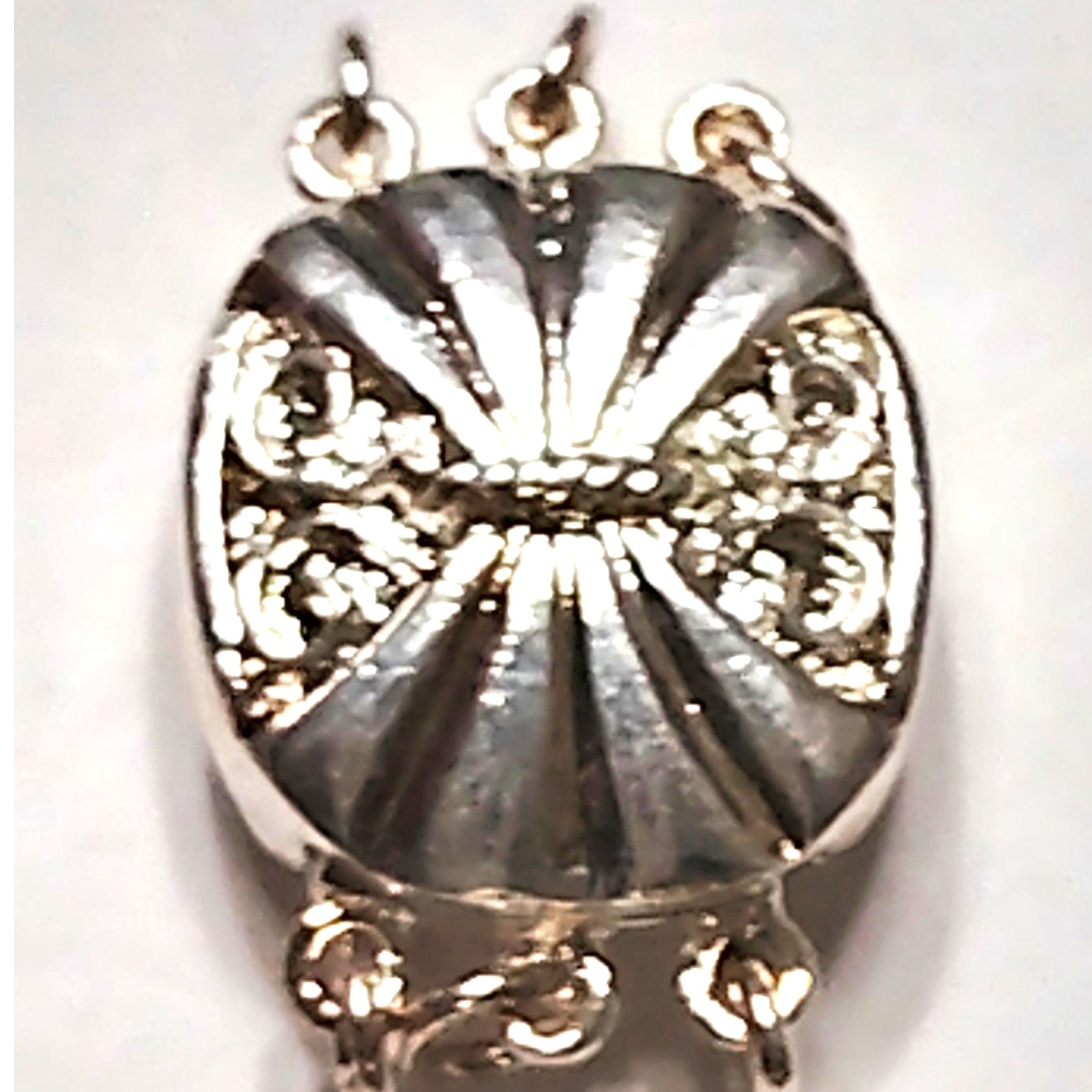 2‑Pack 3‑Strand Filigree Box Clasp  Silver‑Tone Fan Pattern Jewelry Findings