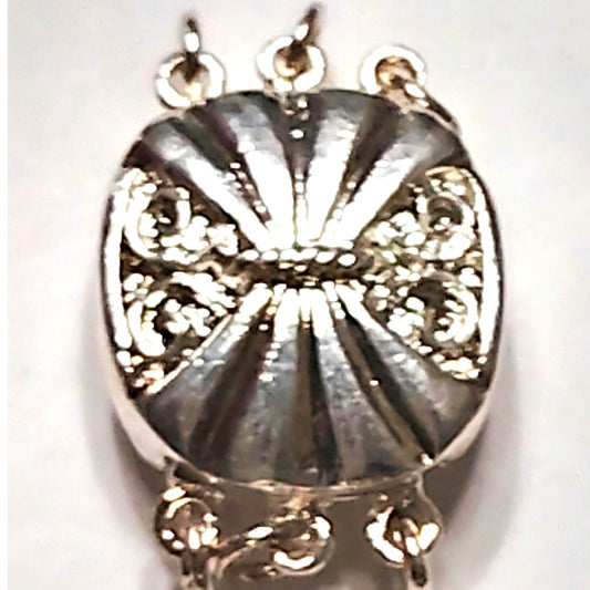 2‑Pack 3‑Strand Filigree Box Clasp  Silver‑Tone Fan Pattern Jewelry Findings