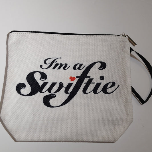Canvas “I’m a Swiftie” Travel Make‑Up Bag 8.5"×6"×2.5" Zipper Pouch