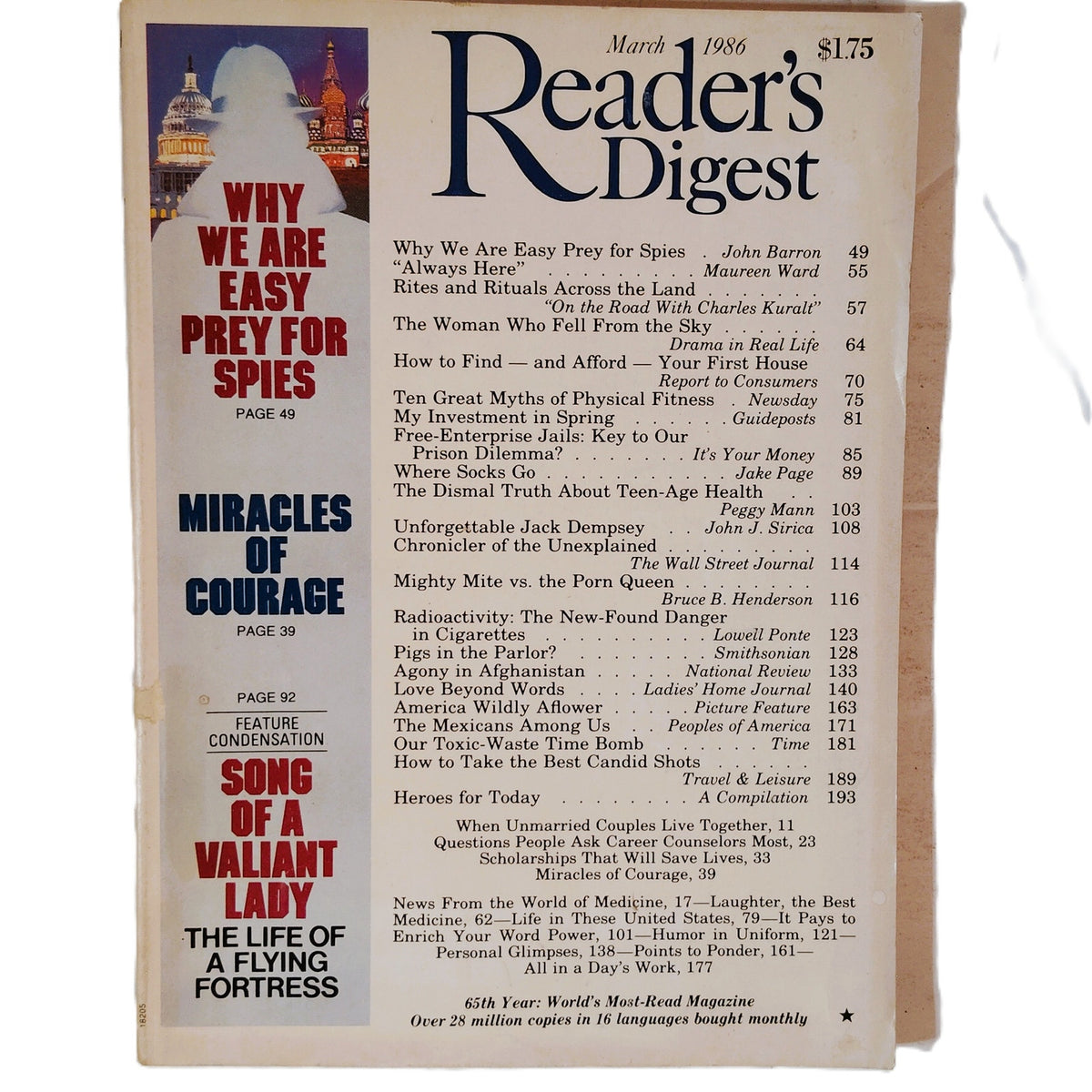 Reader's Digest March 1986 Magazine - Why We Are Easy Prey for Spies Vintage