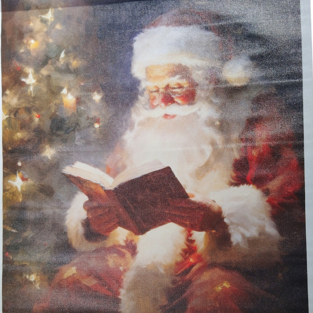 Santa Claus Reading by Christmas Tree Canvas Wall Art, Holiday Christmas Decor, 12x18" Unframed