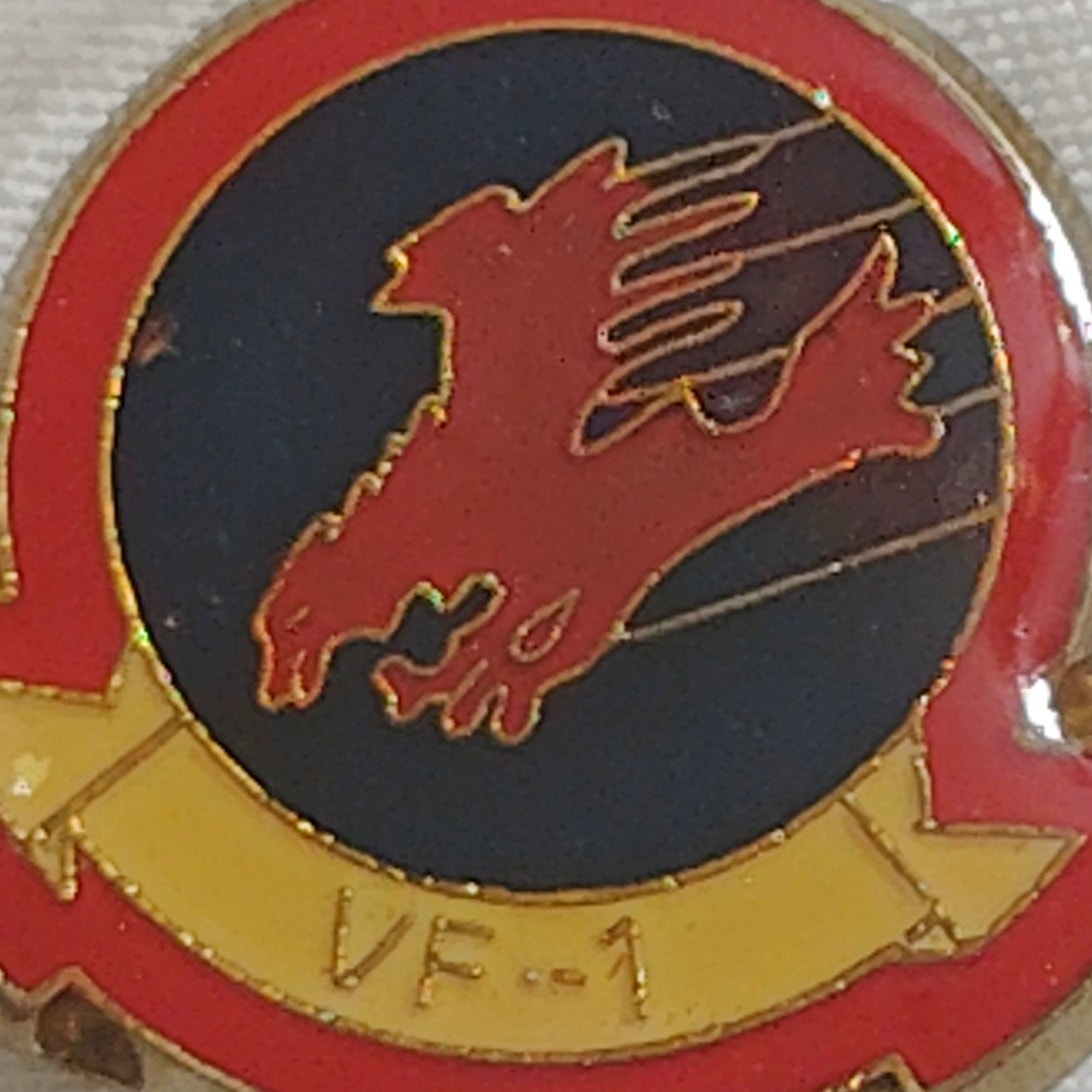 VF‑1 “Wolfpack” Fighter Squadron Pin – 1" Enamel – Hat/Lapel – USN Novelty Pin