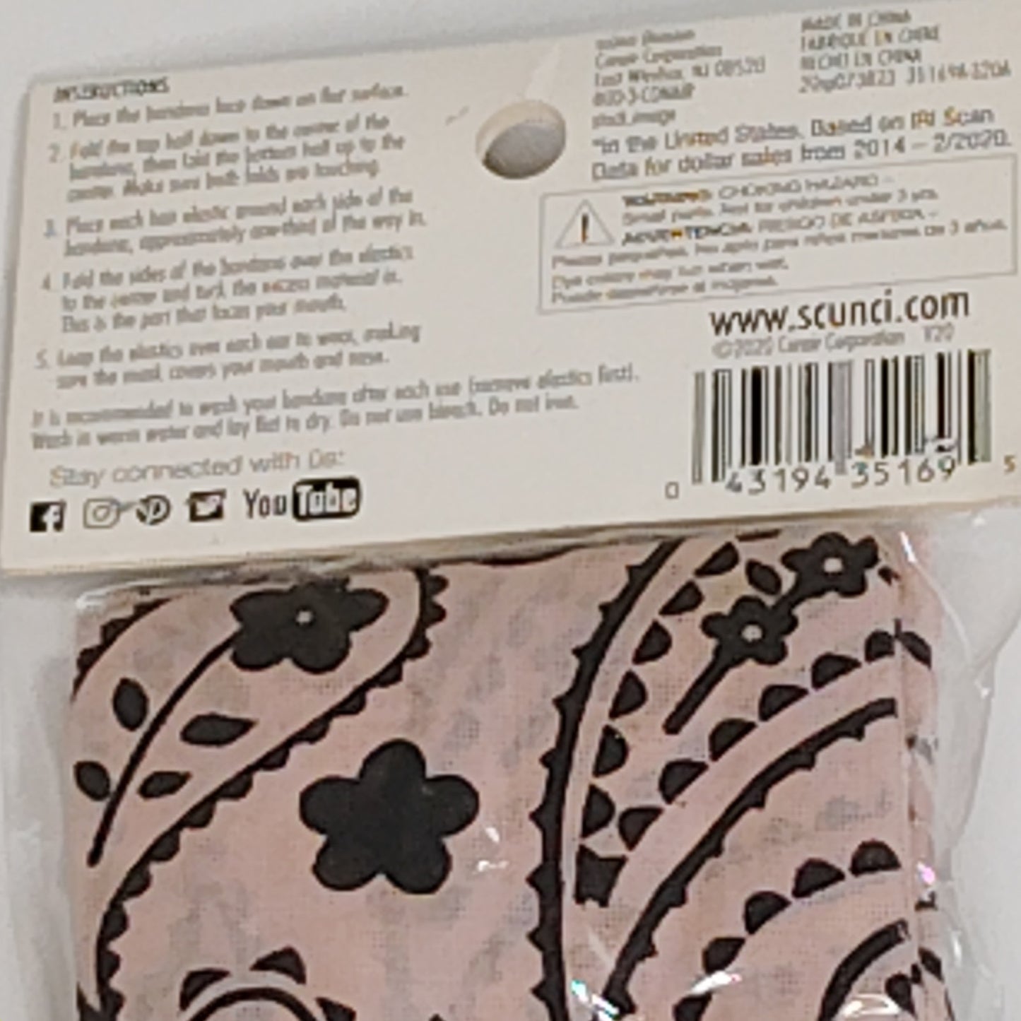 Scunci DIY Bandana Kit with Extra Large Elastics – Paisley – Pink/Black