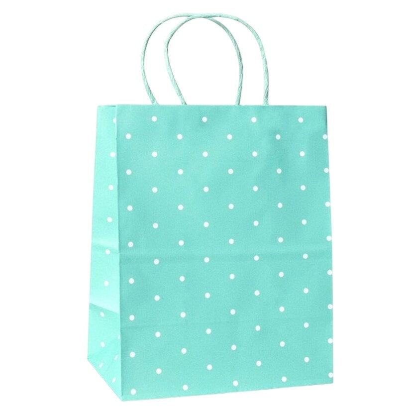 8-Pack Spritz Small Gift Bags – Mint Polka‑Dot – 8‑PK – 9‑3/4" × 7‑3/4"