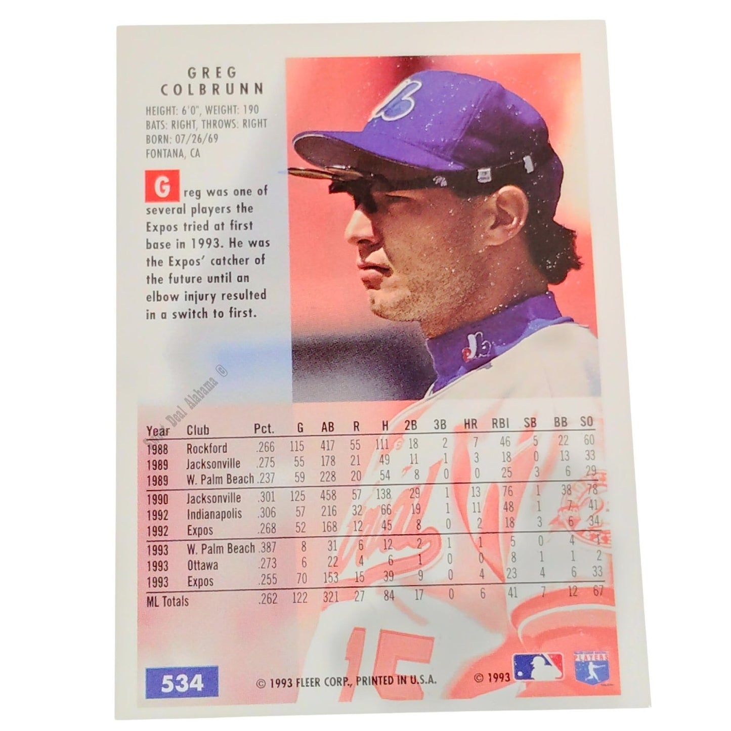 Greg Colbrunn, Montreal Expos, #534, 1994 Fleer Baseball Collector's Card