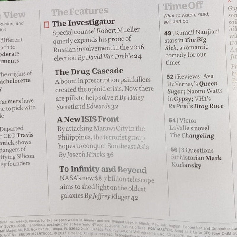 TIME Magazine July 3 2017 Robert Mueller The Lie Detector Vol 190 No 1 Cover