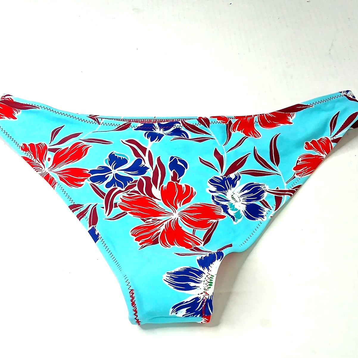 Cupshe Blue Tropical Floral Bikini Bottoms Hibiscus Print Aqua Background Medium
