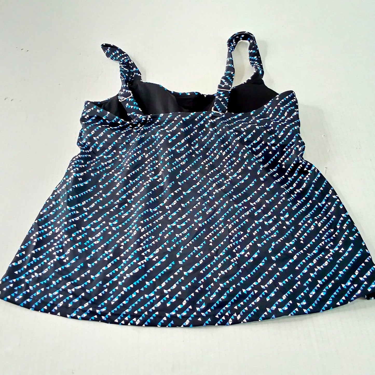 Beautikini Geometric Underwire Tankini Top Black Teal White Print M (8-10)