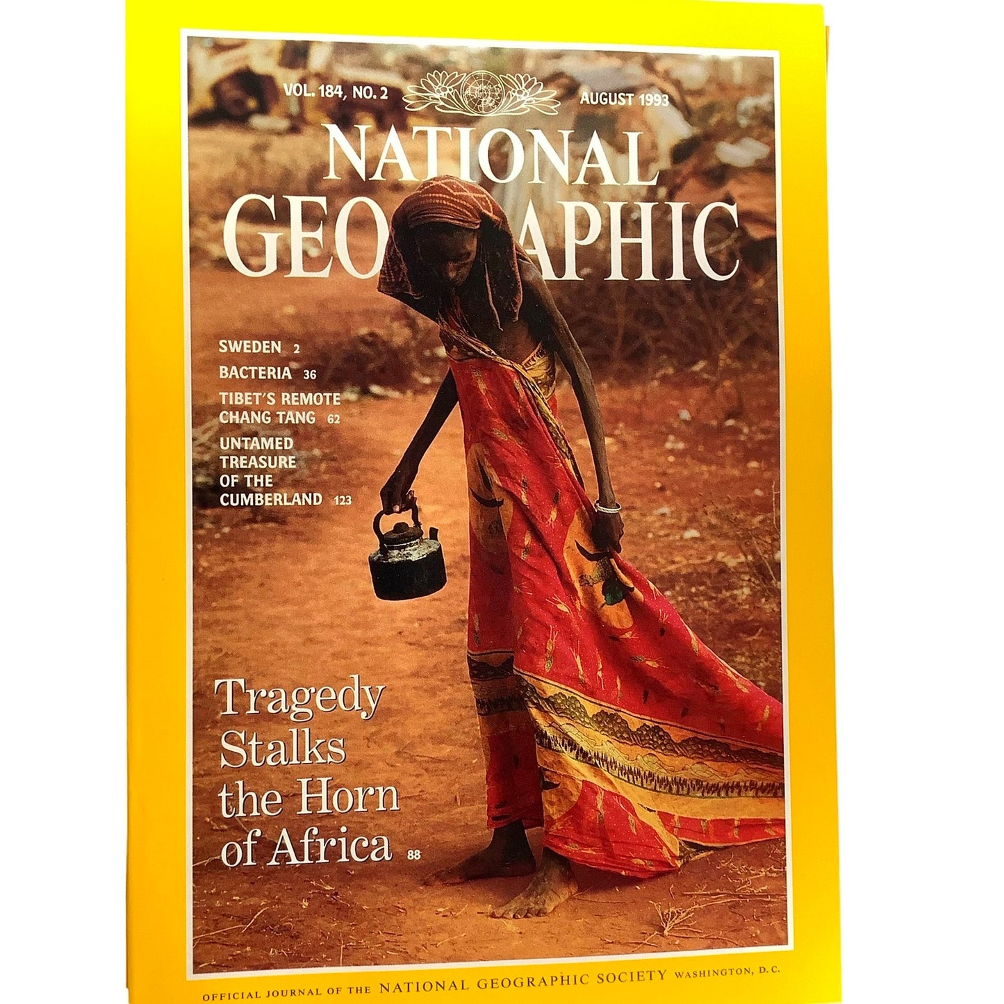 National Geographic August 1993 -Cumberland River, Horn of Africa, Tibet's Remote Chang Tang, Sweden, Bacteria Old Bugs-New Tricks...