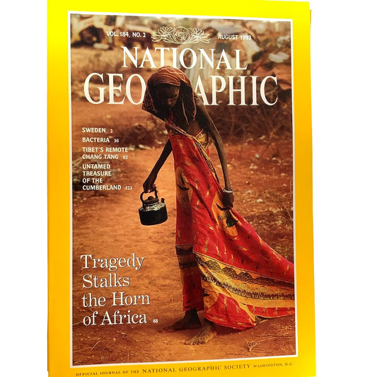 National Geographic August 1993 -Cumberland River, Horn of Africa, Tibet's Remote Chang Tang, Sweden, Bacteria Old Bugs-New Tricks...