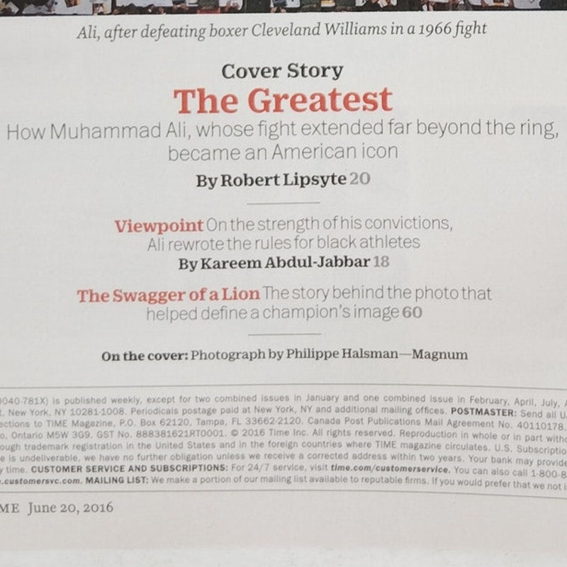 TIME Muhammad Ali The Greatest 1942-2016 Commemorative Issue June 2016