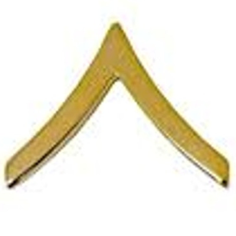 PFC PVT Chevron Style Rank Novelty Hat Lapel Pins Yellow on Black 7/8" × 5/8"
