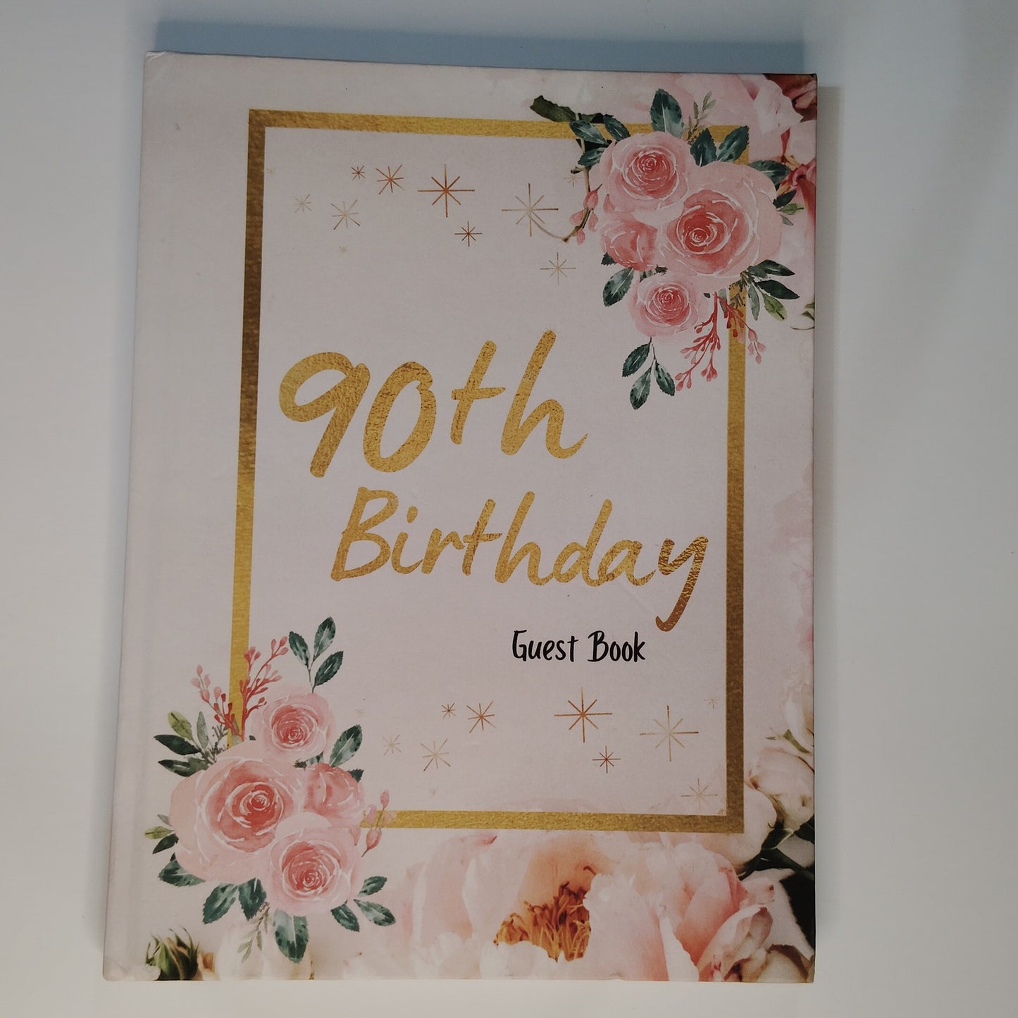 90th Birthday Guest Book Hardcover – Floral Pink & Gold Frame Keepsake