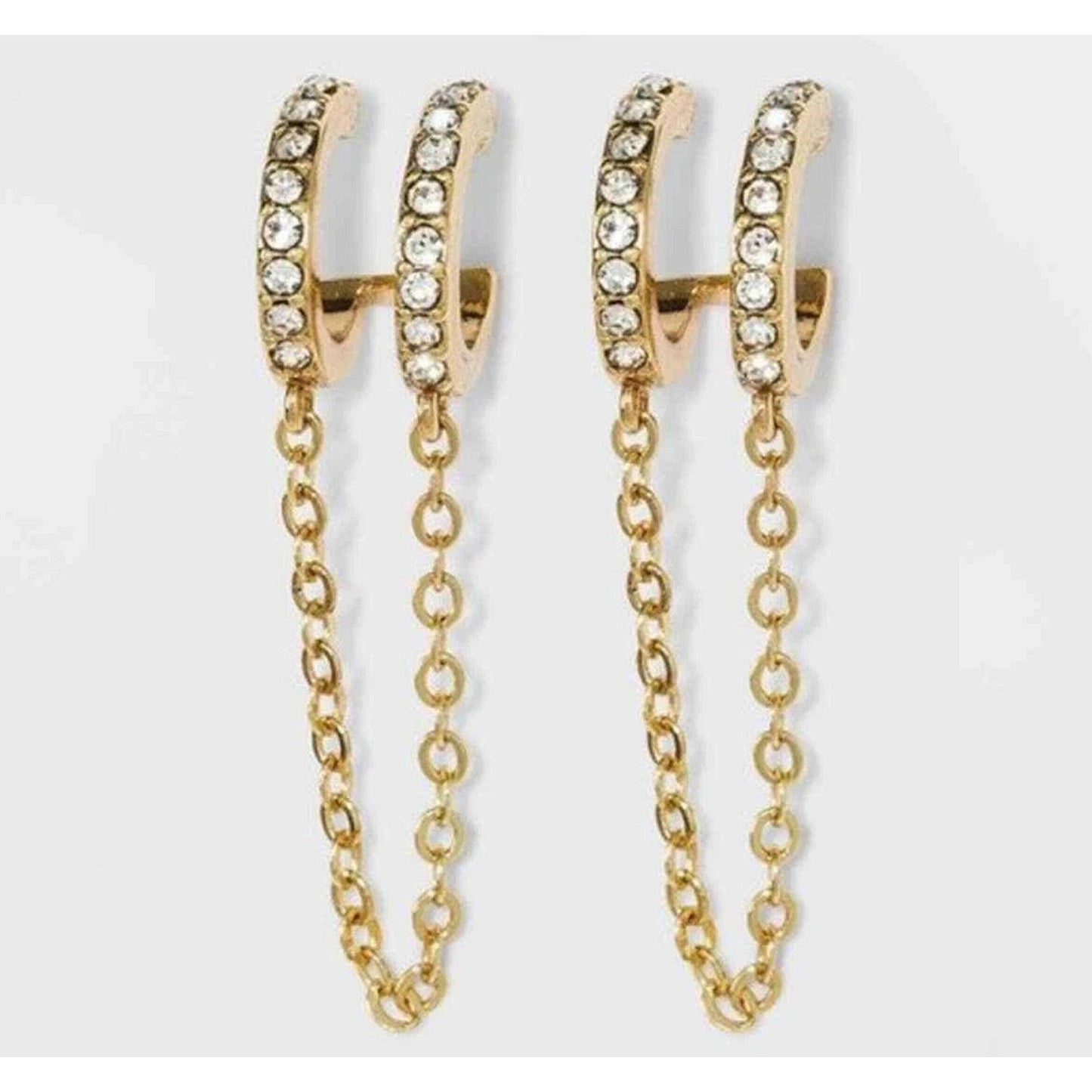 SUGARFIX by BaubleBar Double Hoop Stud Earrings with Chain – Clear, Nickel Free