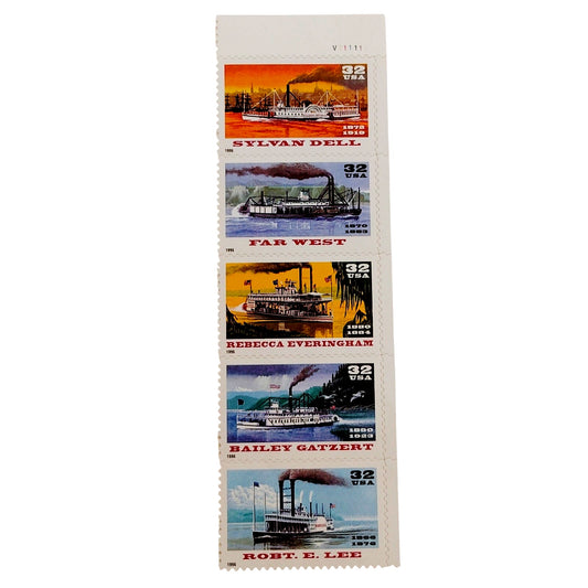 1996 Riverboats Strip of 5 MNH – Scott 3060–3064 Steamboats Series, V11111