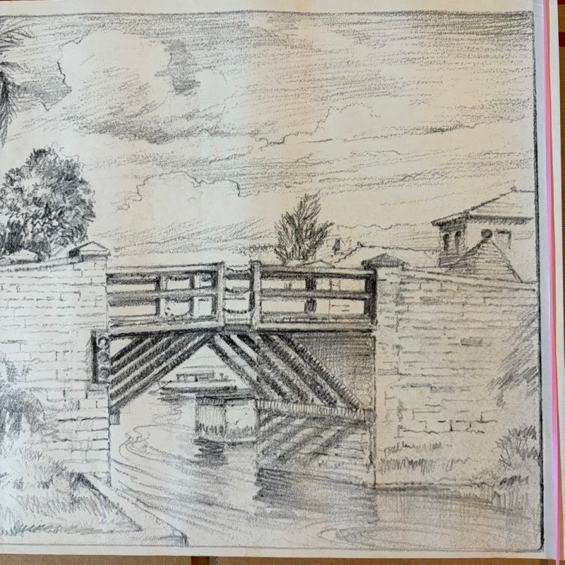 VTG F Kenwood Giles Original Pencil Sketches (2) - Flat Holm Lighthouse, Bermuda