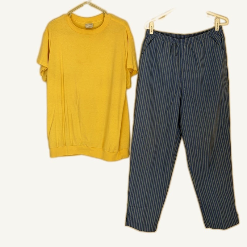 Blair Women's 2-Piece Yellow Top & Blue Striped Pants Set Size L