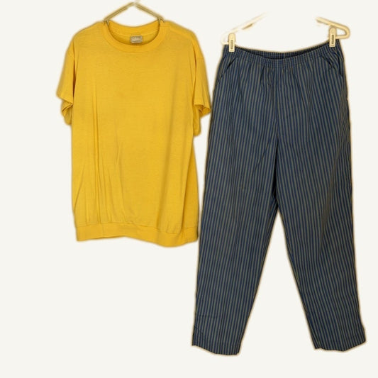 Blair Women's 2-Piece Yellow Top & Blue Striped Pants Set Size L
