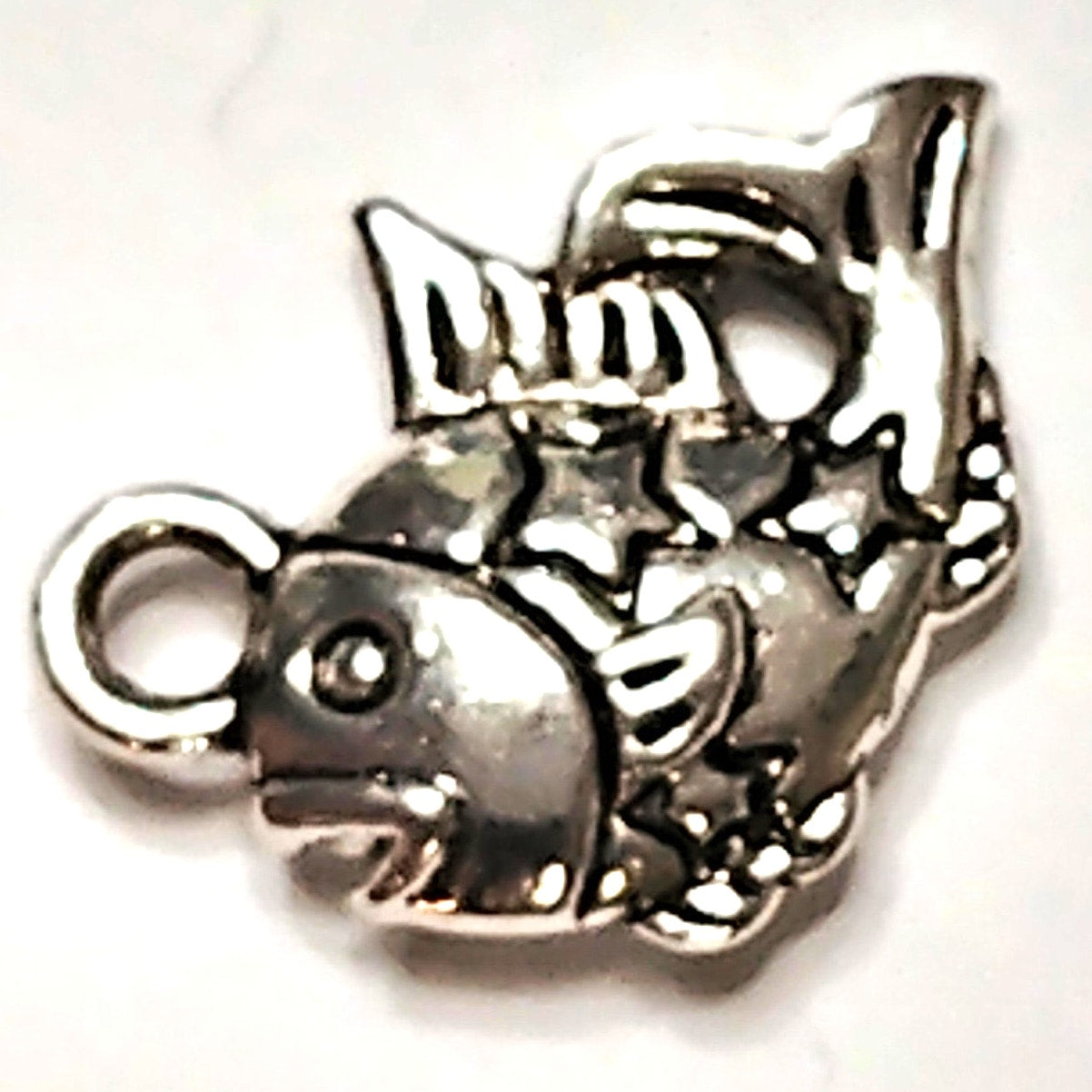 Zodiac Charm Pisces Tibetan Silver Smooth Metal Pendant Astrology Jewelry Making