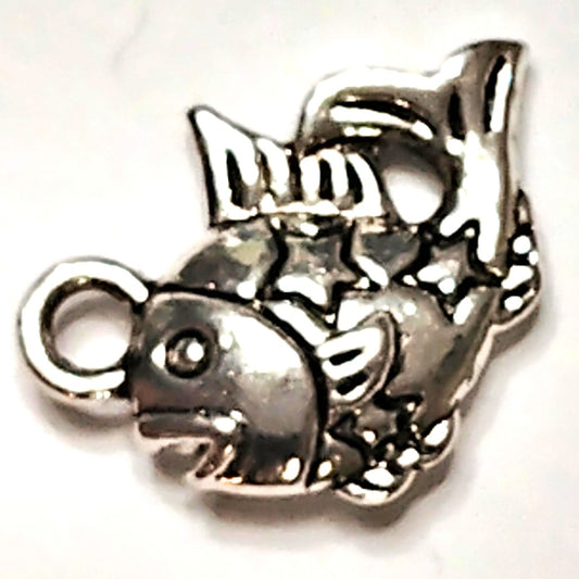 Zodiac Charm Pisces Tibetan Silver Smooth Metal Pendant Astrology Jewelry Making