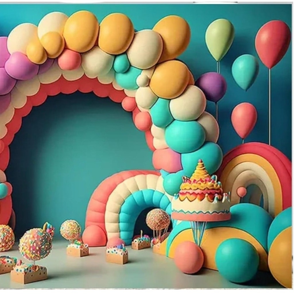 Balloon Arch Candy Backdrop 7×5 ft Kids Birthday Photo Background