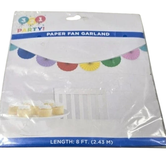 321 Party! Paper Fan Garland – 8ft Multicolor Hanging Decoration