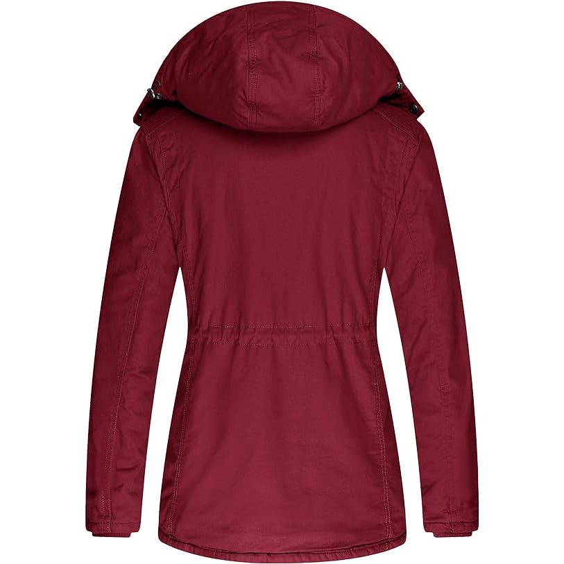 Womens Winter Military Cotton Jacket Hooded Outwear Coat Claret, MD, 100% Cotton