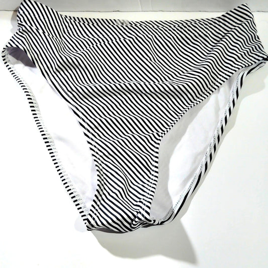 High‑Waisted Bikini Bottoms – Black/White Striped – MD Waist: 28"–29" – NWOT