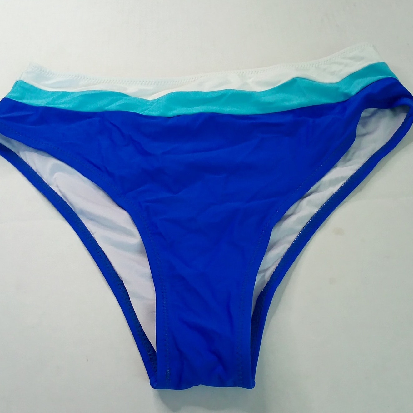 Hilinker Blue Color Block High Waisted Bikini Bottoms Women’s Large Swimwear
