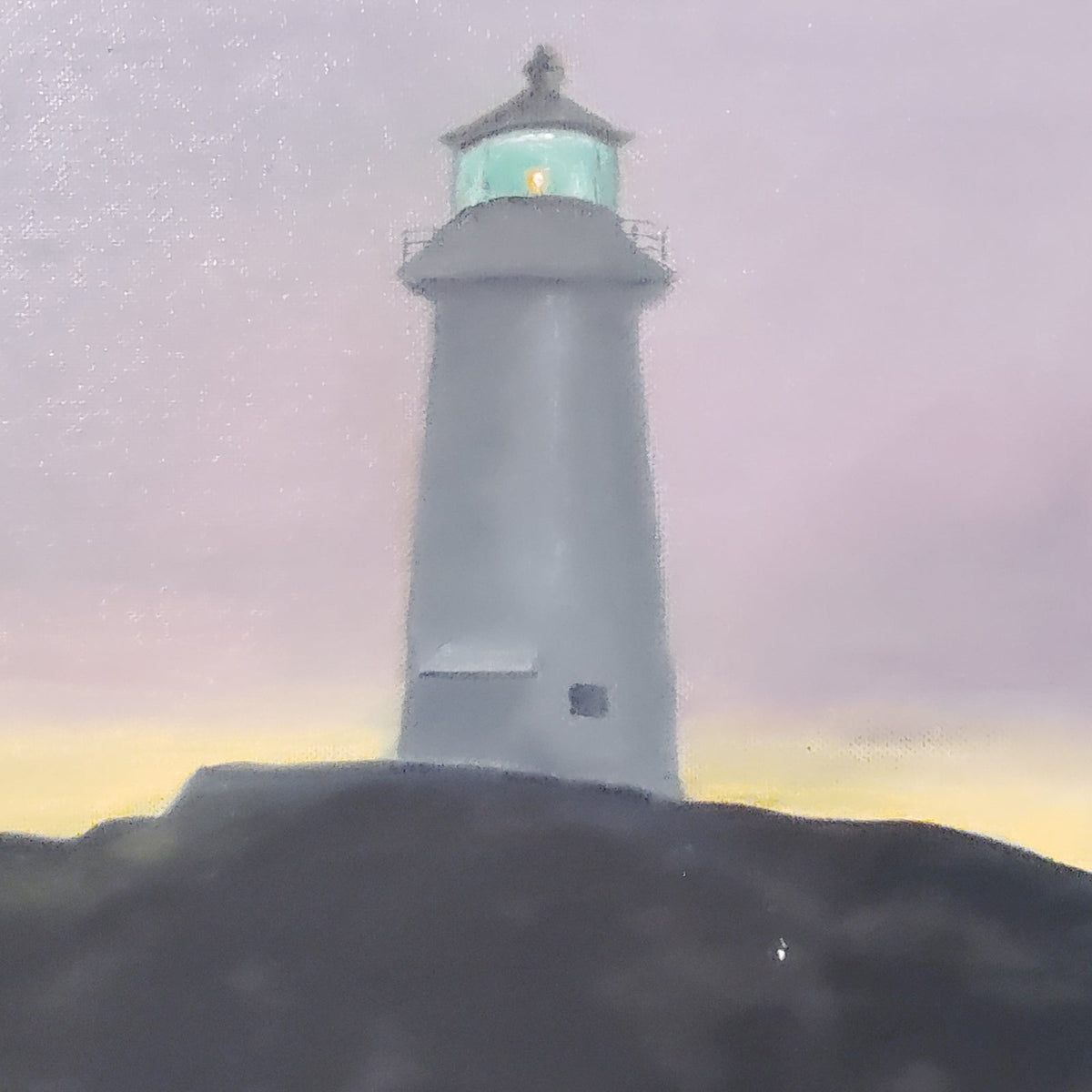 Vintage 1987 Framed Lighthouse Painting Signed EM '87 Coastal Canvas Gold Frame