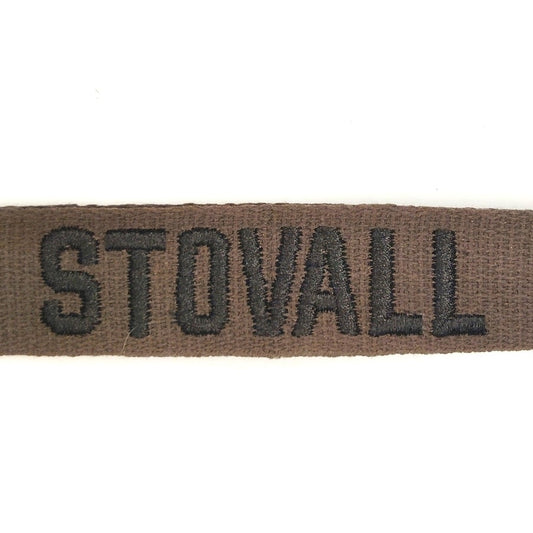 Vintage OD Green Embroidered "STOVALL" Uniform Name Tape 7.5 in. x 1 in. Sew-On