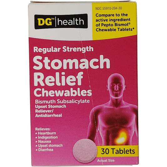 DG Stomach Relief Chewable Tablets  30 ct  Bismuth Subsalicylate – Exp. 01/2026