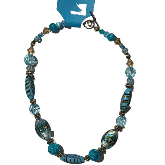 Necklace Hippie Retro Mix-Match Acrylic Turquoise Stones, 15"L Choker Necklace