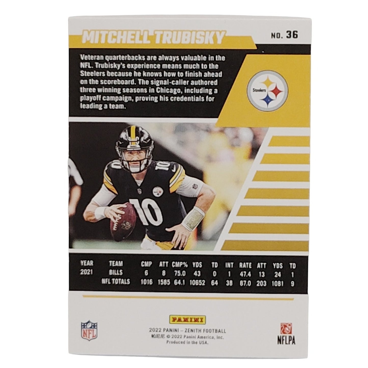 Mitchell Trubisky, Pittsburgh Steelers, NFL 2022 Panini-Zenith Card 36, EX/NM