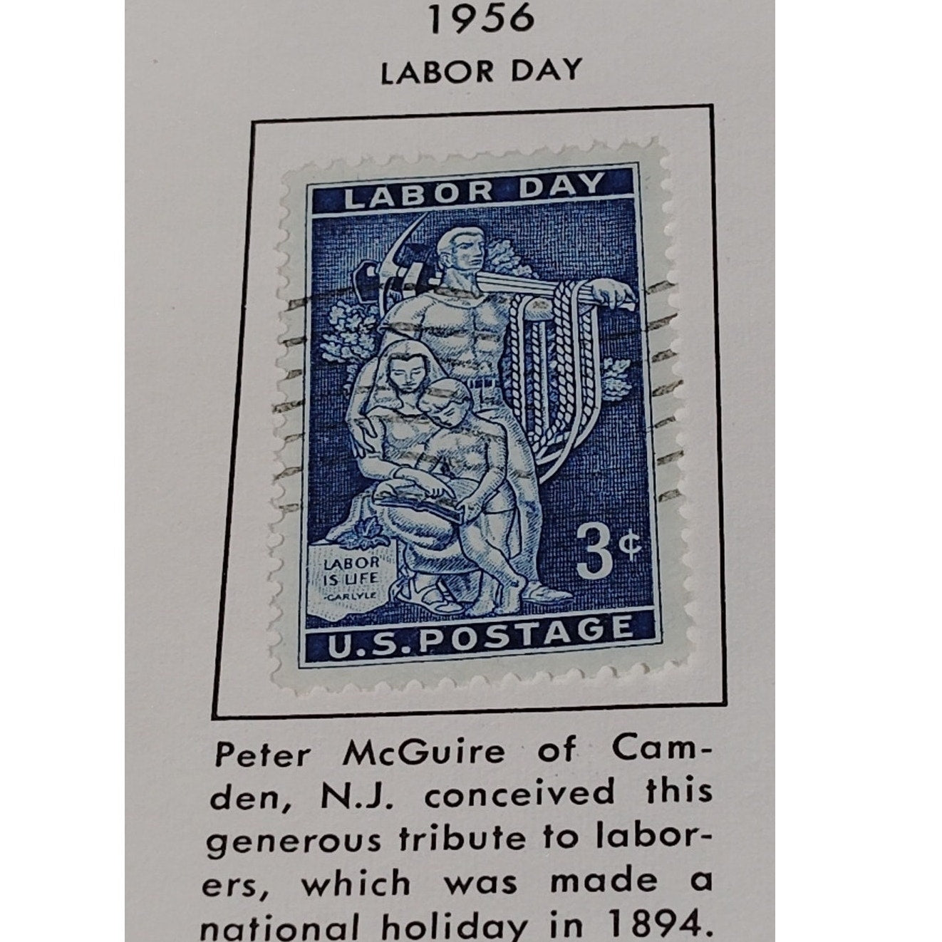 1956 3¢ Labor Day Stamp – “Labor Builds a Nation” – Scott #1082 – Camden Issue