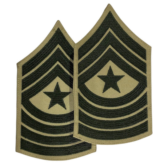 1 Set US Army Sergeant Major, Green/Khaki Insignia Patch, 6-1/8"H x 3-1/2"W