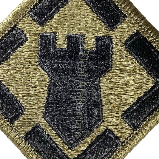 Army 20th Engineer Brigade Uniform Patch, Green and Black, 2x2, Hook-n-Loop Back