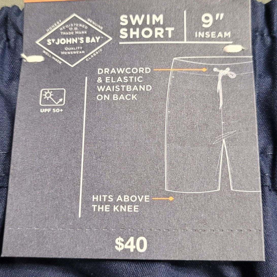 St. John's Bay Men's Swim Board Short With 9" Inseam, Signature Navy, Medium