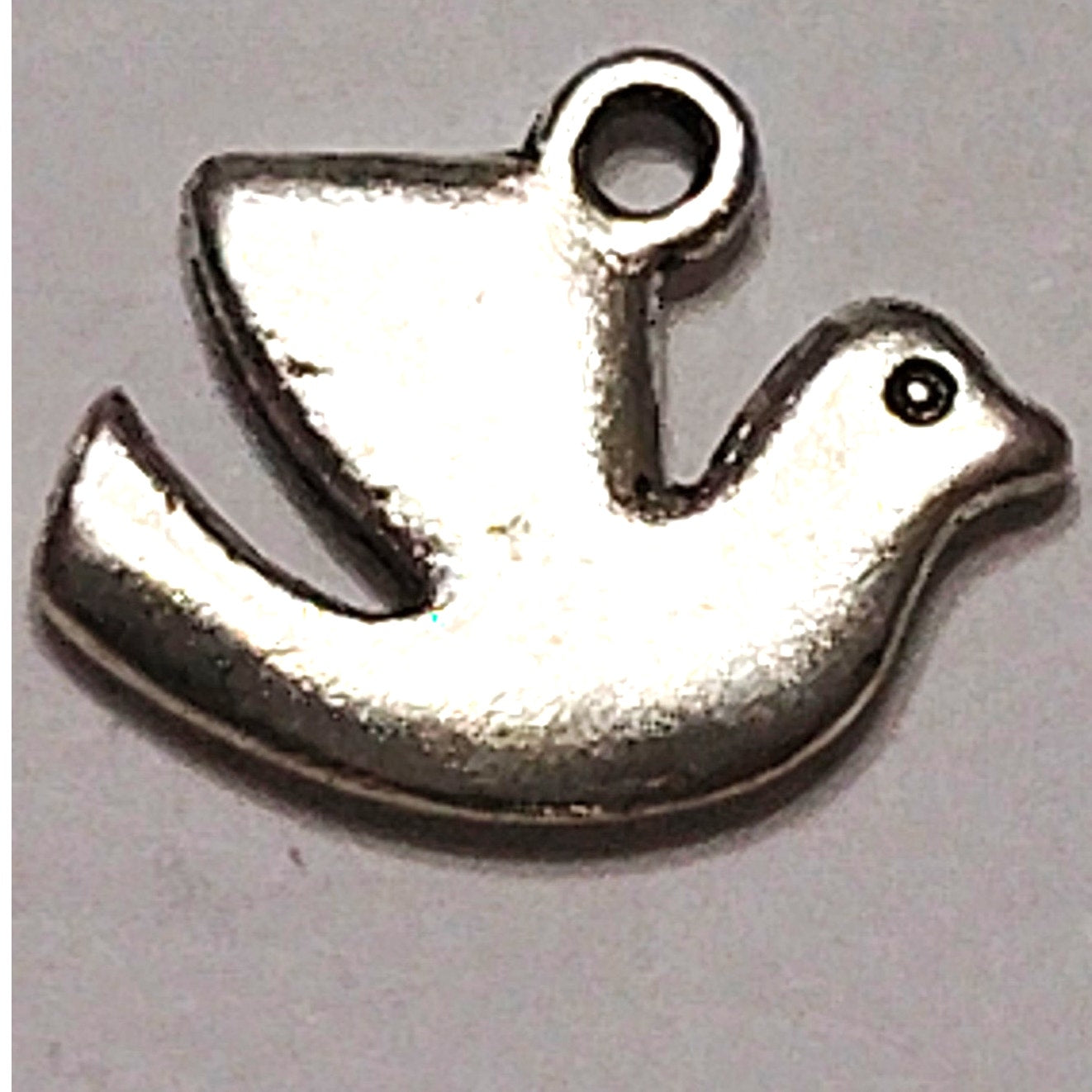 Flying Dove Charm Patinated Silver‑Tone Metal Dove Pendant 1/2" Symbol of Peace