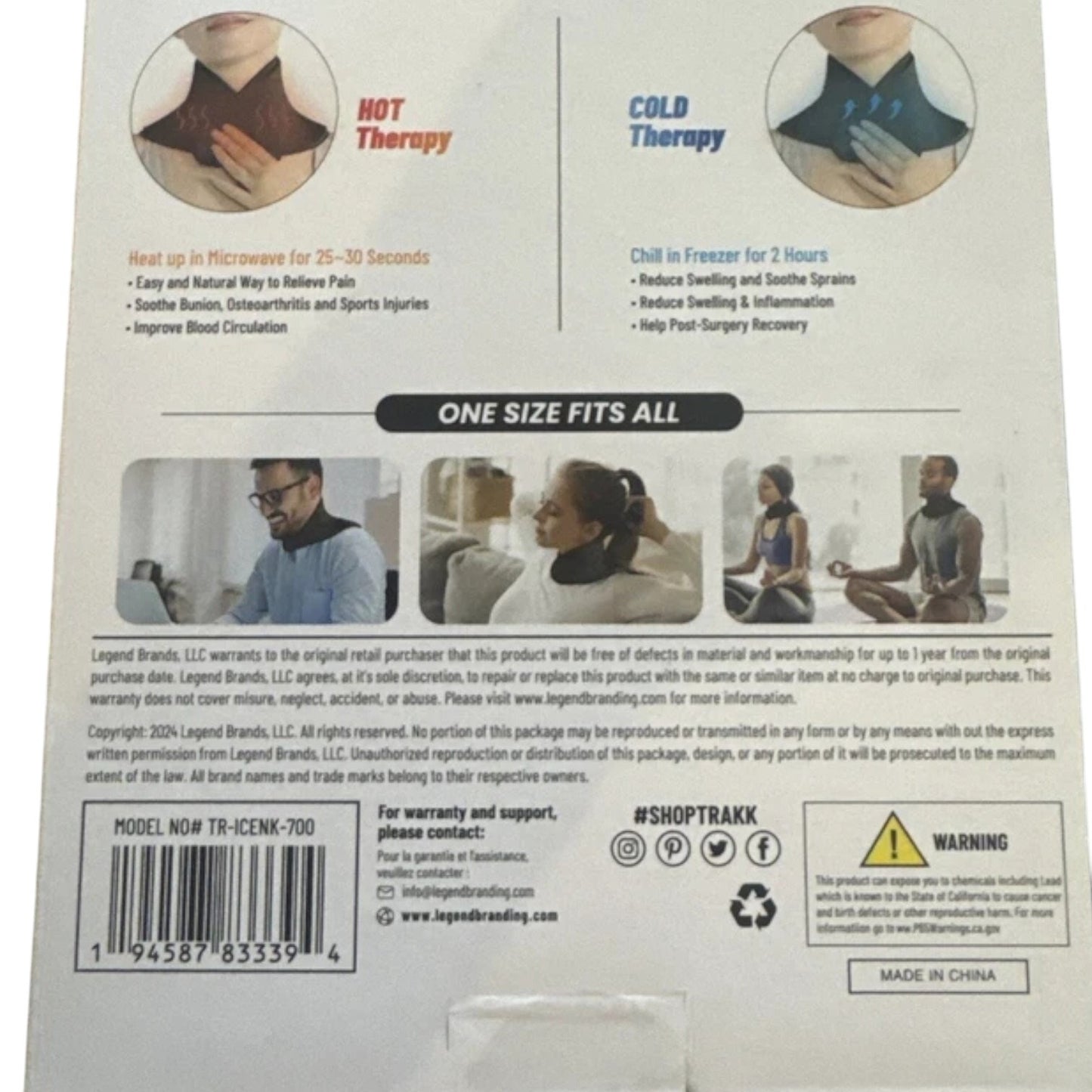 TRAKK Hot/Cold Pack Neck Wrap – Black, Reusable Therapy