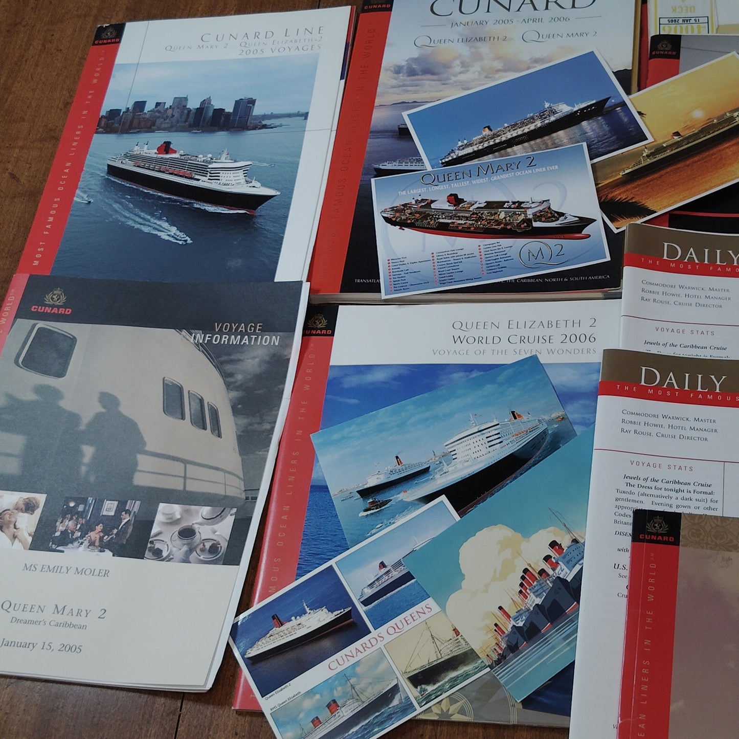 Cunard QM2 Cruise Ephemera Collection 2004-2006 - Daily Programmes, Postcards