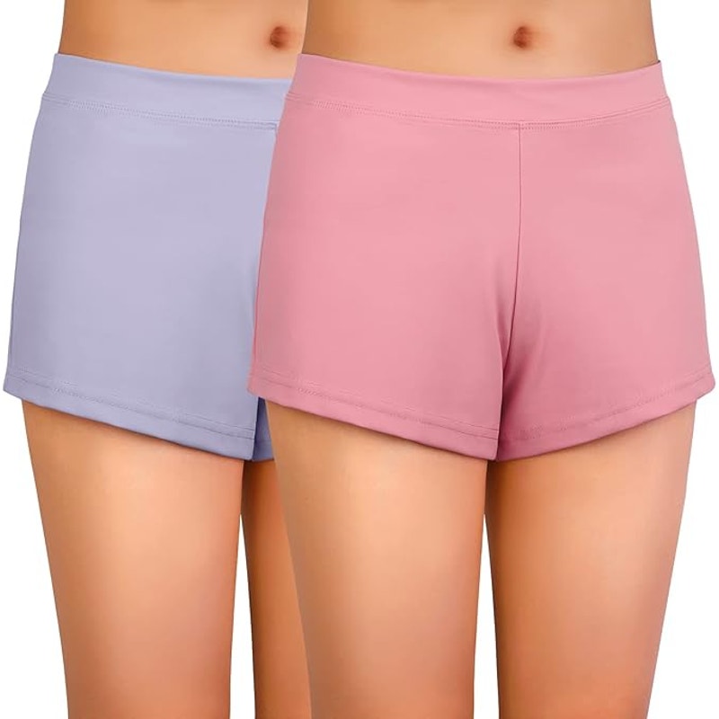 2 Pack Girls Boy-Cut Low Rise Dance, Bike, Under-Skirt Shorts for Girls, XS