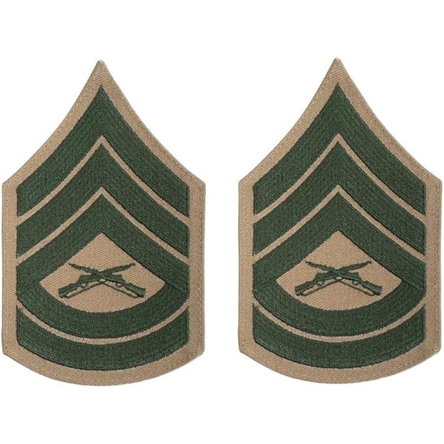 USMC Female Gunnery Sergeant GySgt E-7 Rank Patch Pair Green Khaki Sew-On 4x2.75